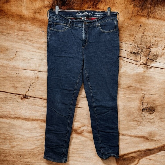 Eddie Bauer Flannel Lined Jeans Womens 12 Slightly Curvy Straight Leg Stretch - Picture 1 of 11